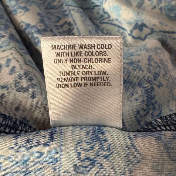 Roz & Ali X-Large Top Geometric Stretch Hi-Low Hem V-Neck Dolman Cap Sleeve Blue - Picture 9 of 9